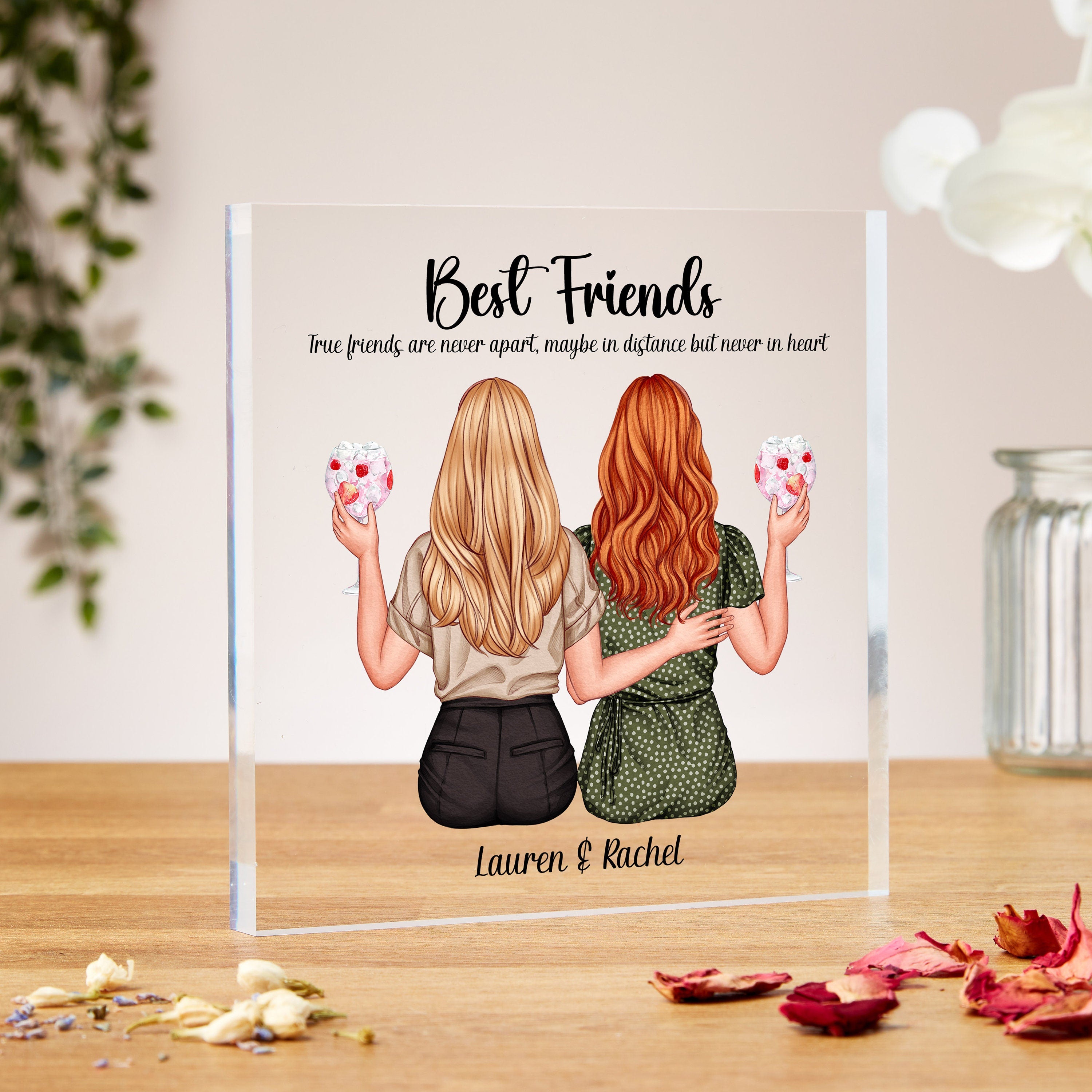Best Friend Acrylic Gift, Custom Acrylic Block With Quote And Bestie Art, 30th , 21st, 40th, Any Age Birthday