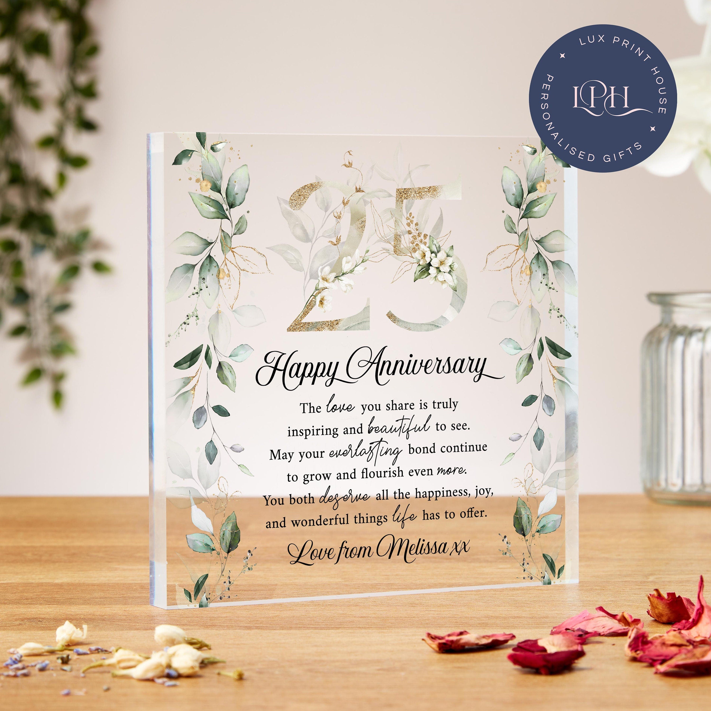 25th Wedding Anniversary Gift, Acrylic Block, Bronze, Silver, Gold Anniversary