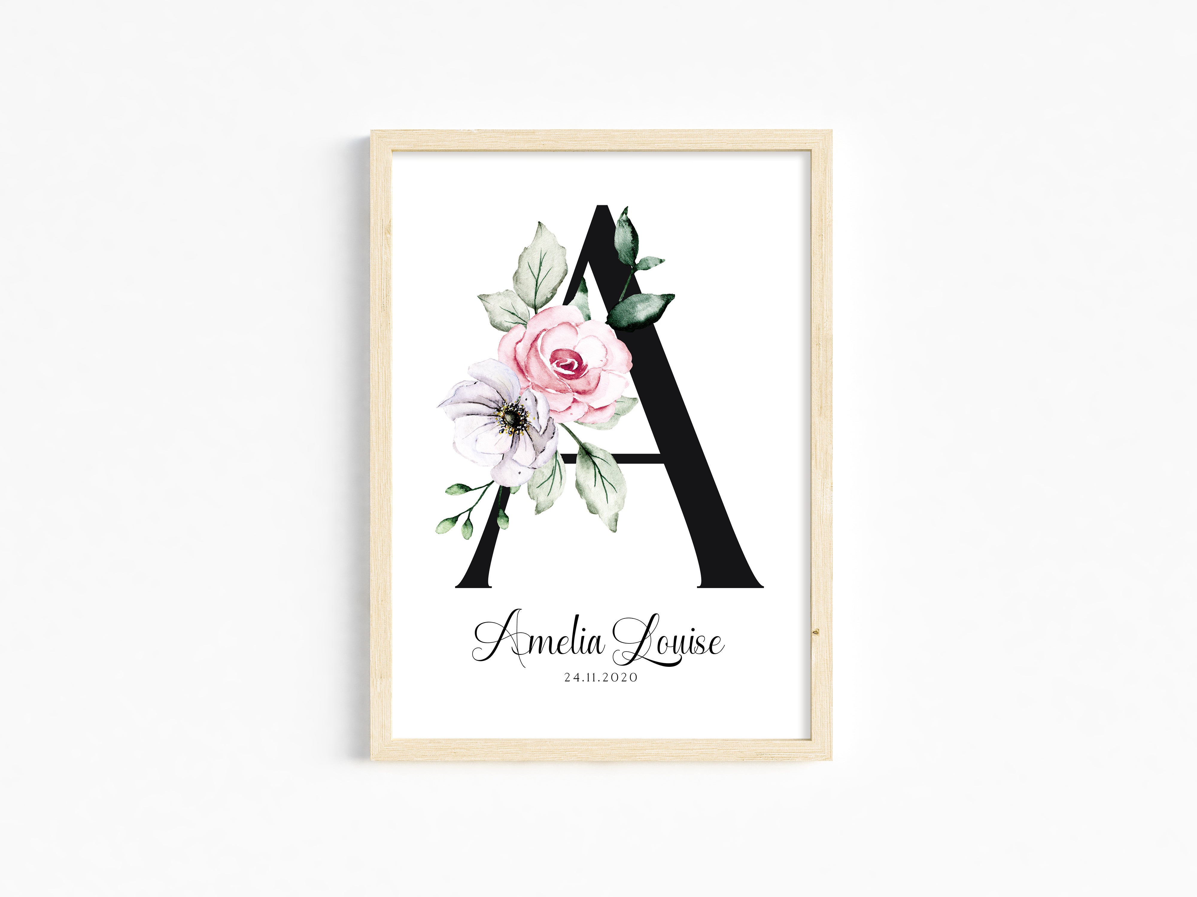 Floral Initial Or Letter Print For Baby Nursery