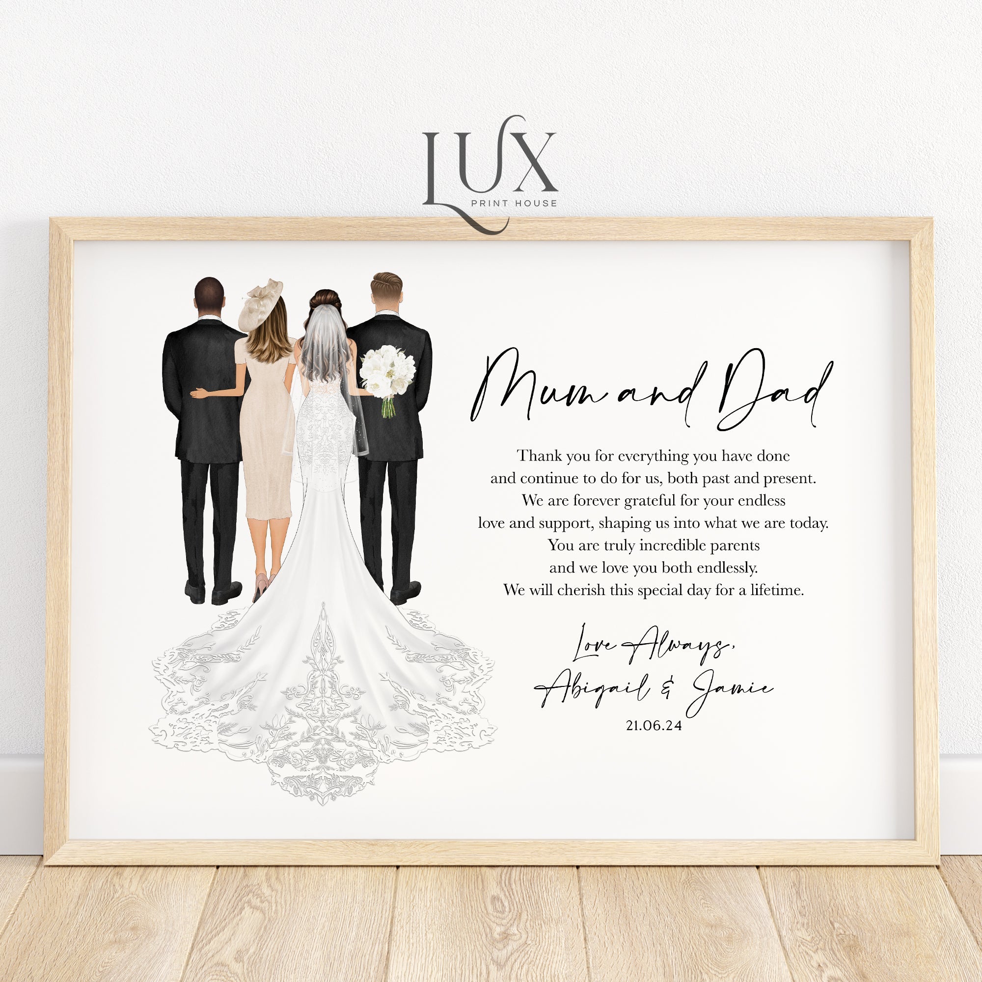 Parents Of The Bride Or Groom Personalised Wedding Printed Gift