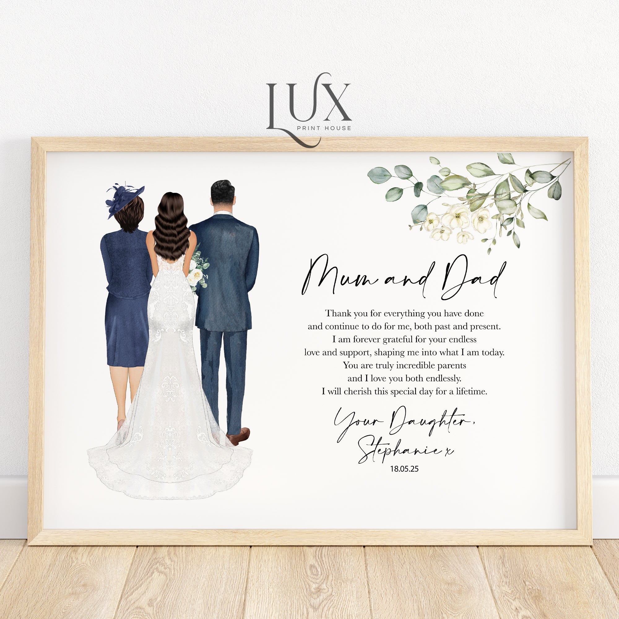 Parents Of The Bride Personalised Wedding Printed Gift