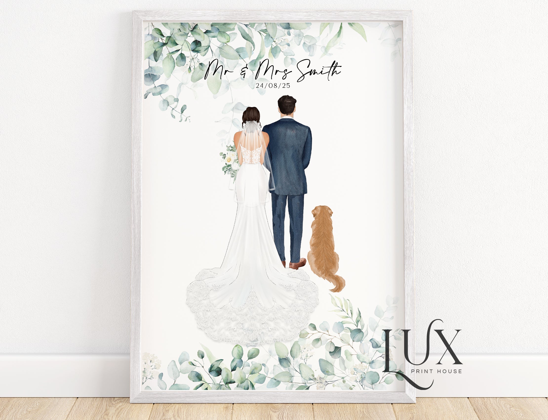 Bride And Groom Personalised Wedding Printed Gift With Pets