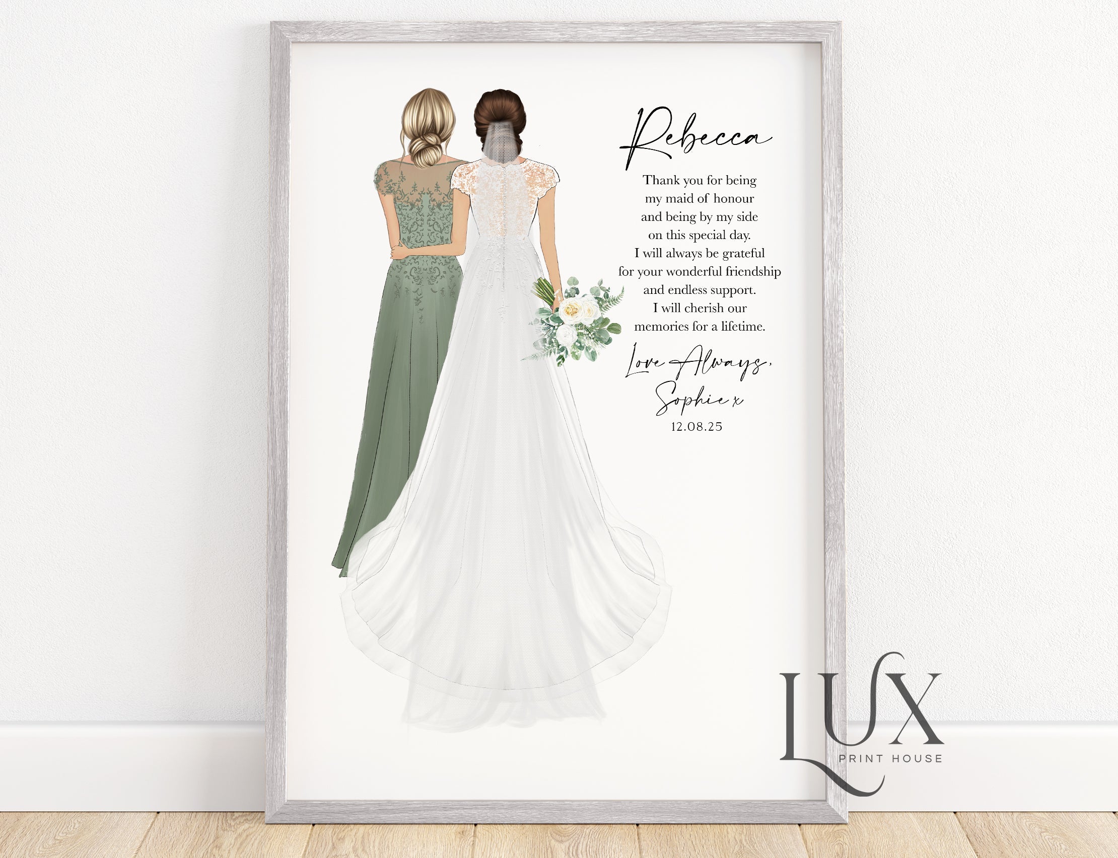Personalised Maid Of Honour Or Bridesmaid Wedding Print Gift