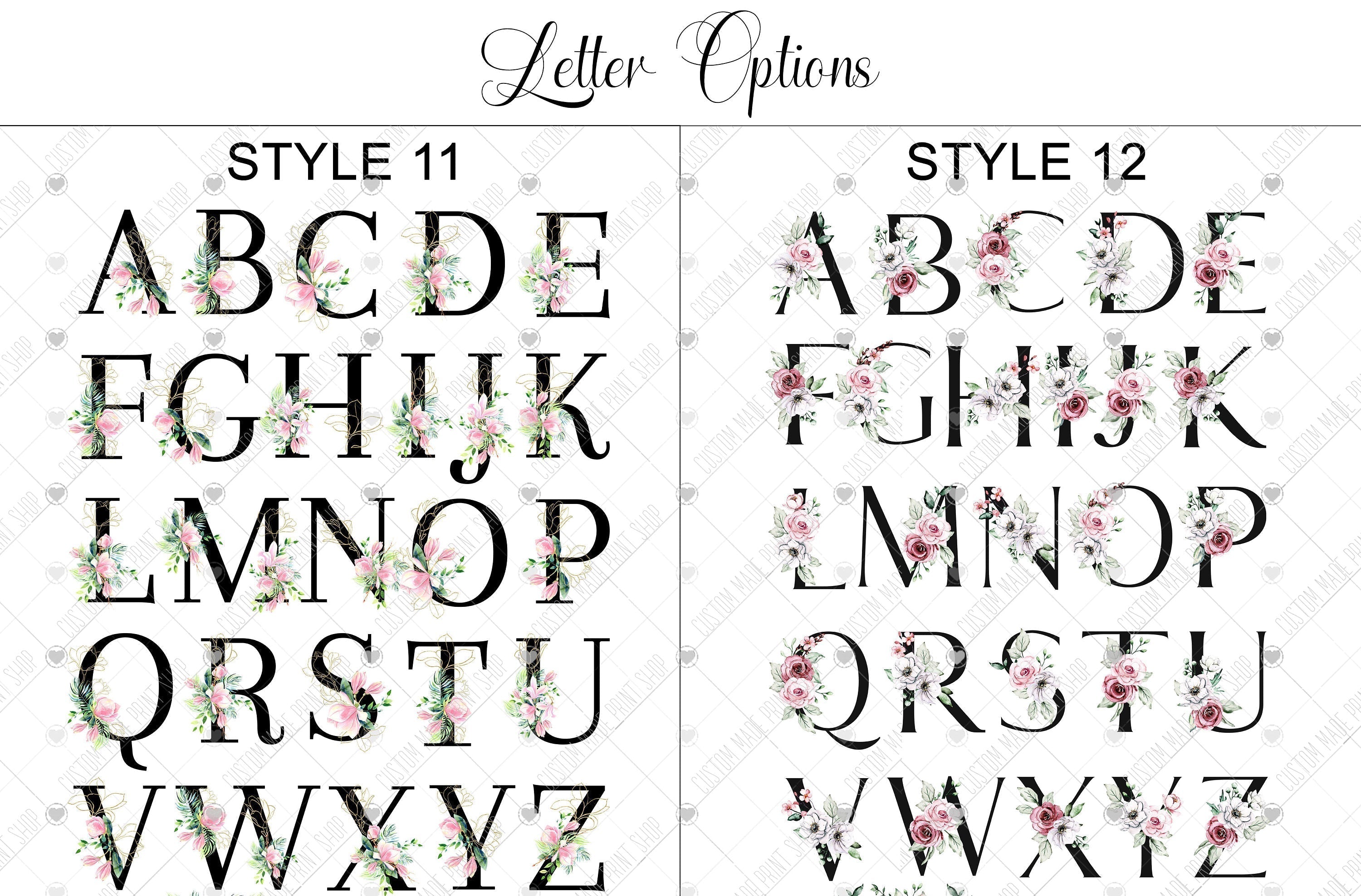 Floral initial print, nursery letter print, baby name print, baby birth details, monogram print, nursery wall art, boys bedroom, girls decor