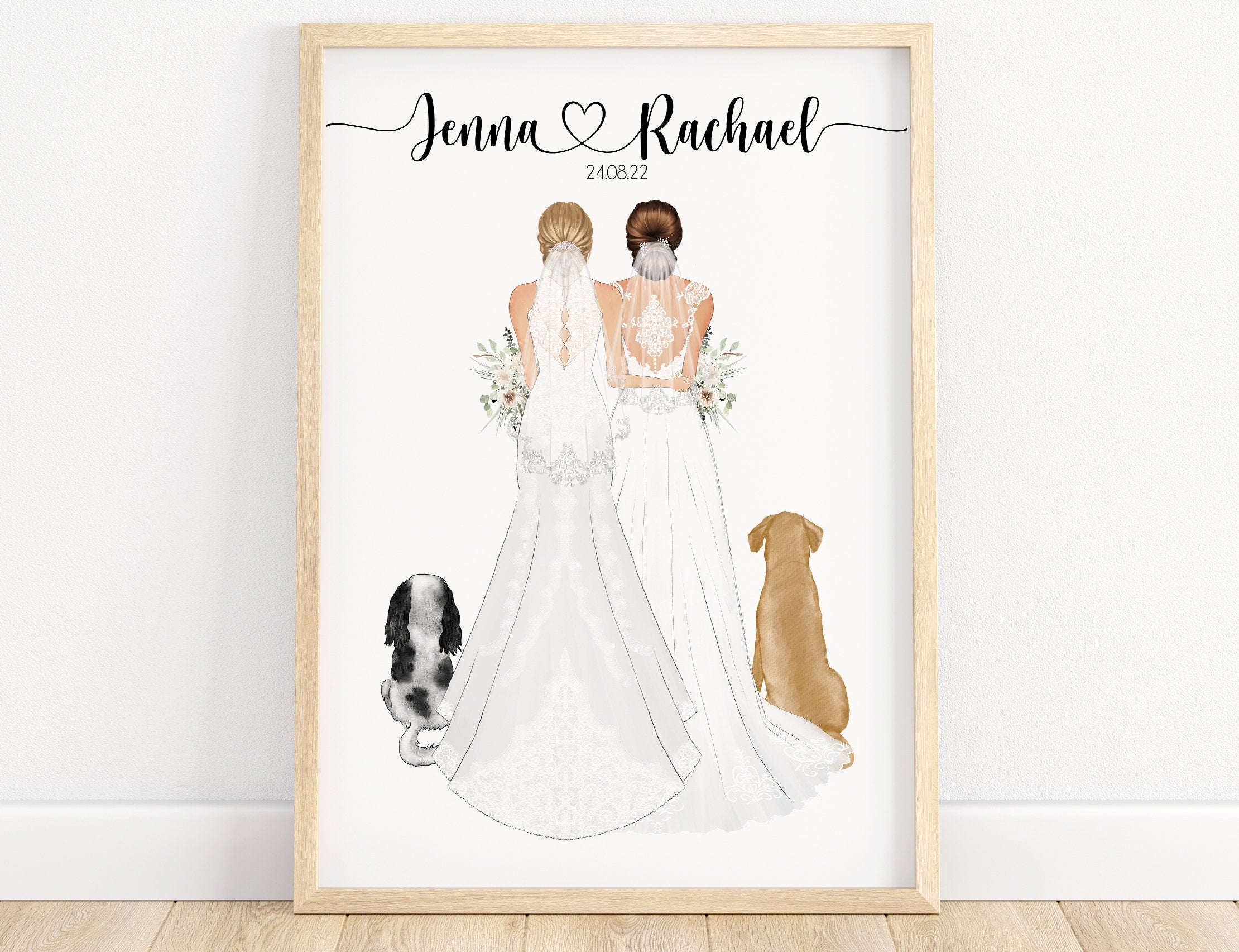 Mrs and Mrs wedding gift, personalised wedding print, same sex wedding present, lesbian wedding gifts, bride and bride, lesbian wedding gift