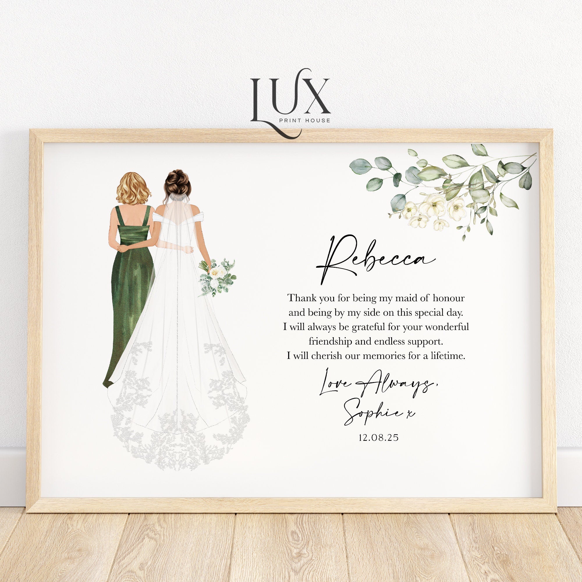Personalised Maid Of Honour Or Bridesmaid Wedding Print