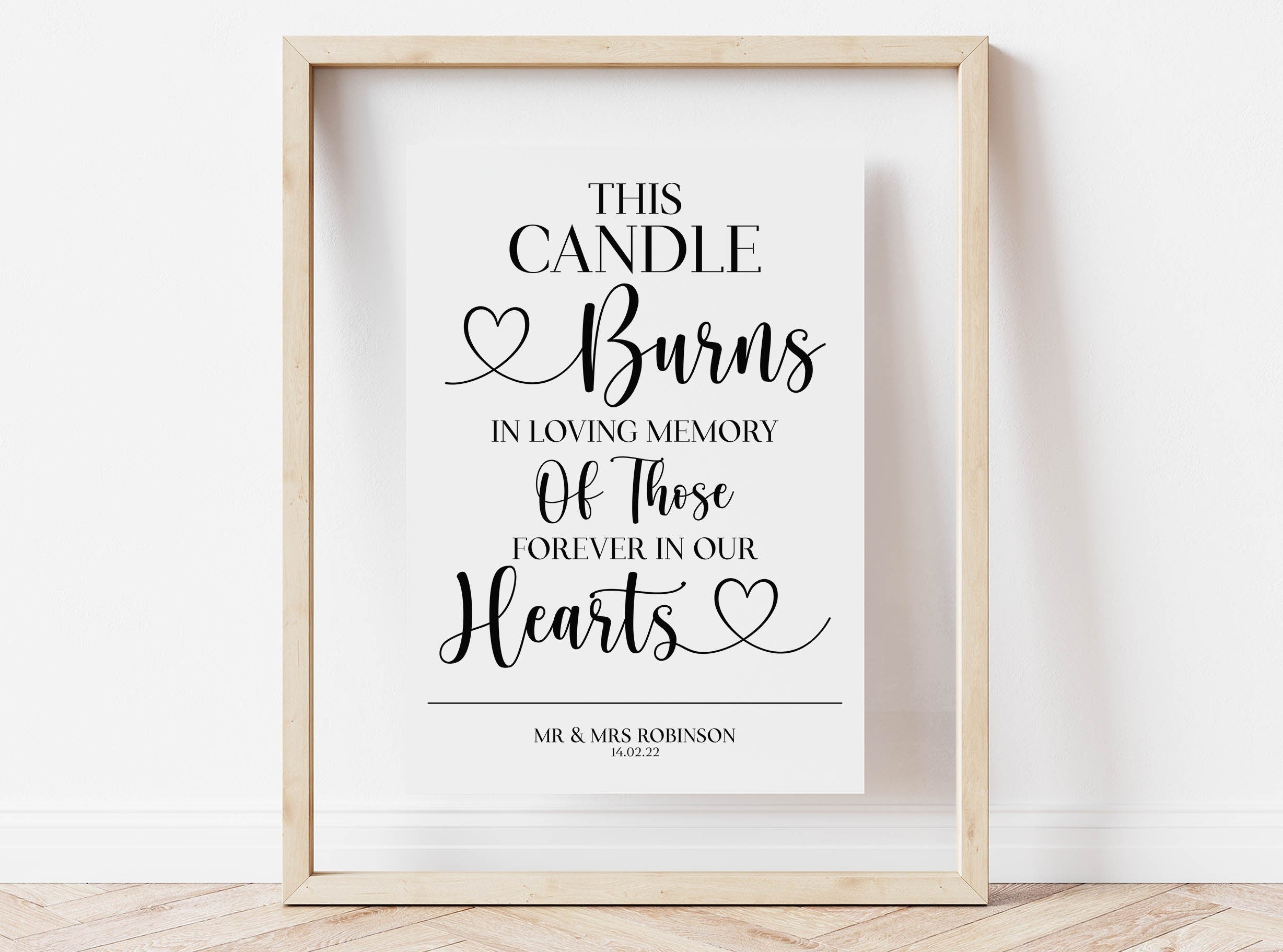 PERSONALISED In loving memory sign, this candle burns, in memory candle wedding, loving memory prints, wedding sign loved ones, passed away