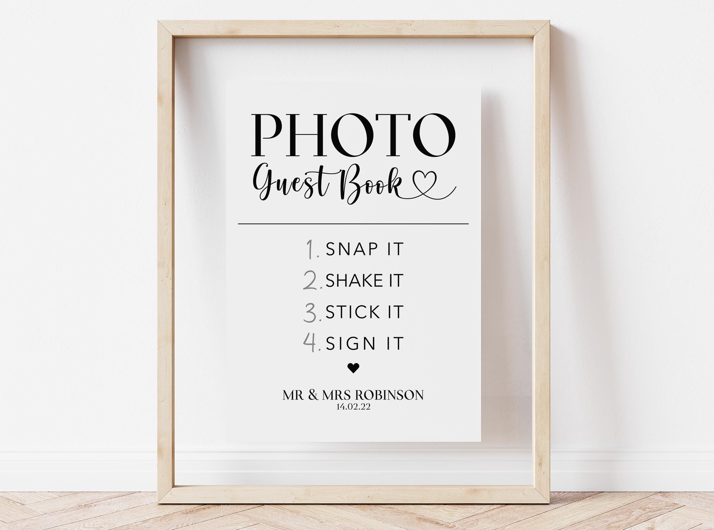 Photo Guest Book Wedding Sign, Snap It Shake It Stick It Sign It