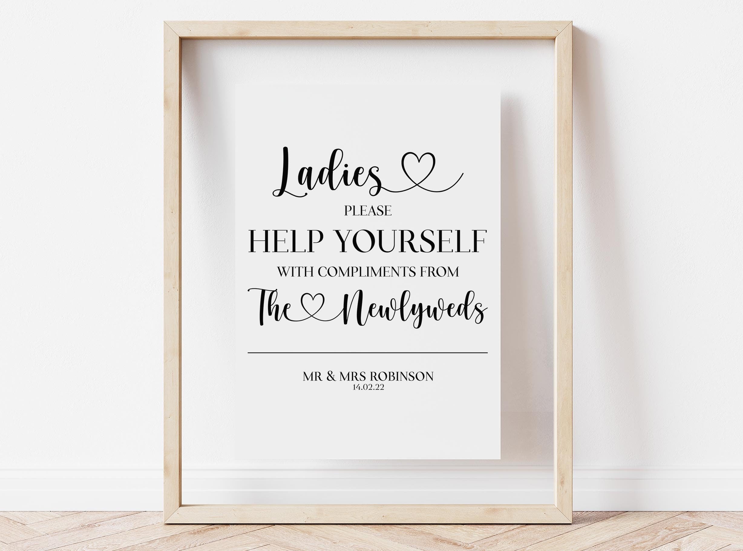 Ladies Wedding Toiletry Sign For Freshening Up