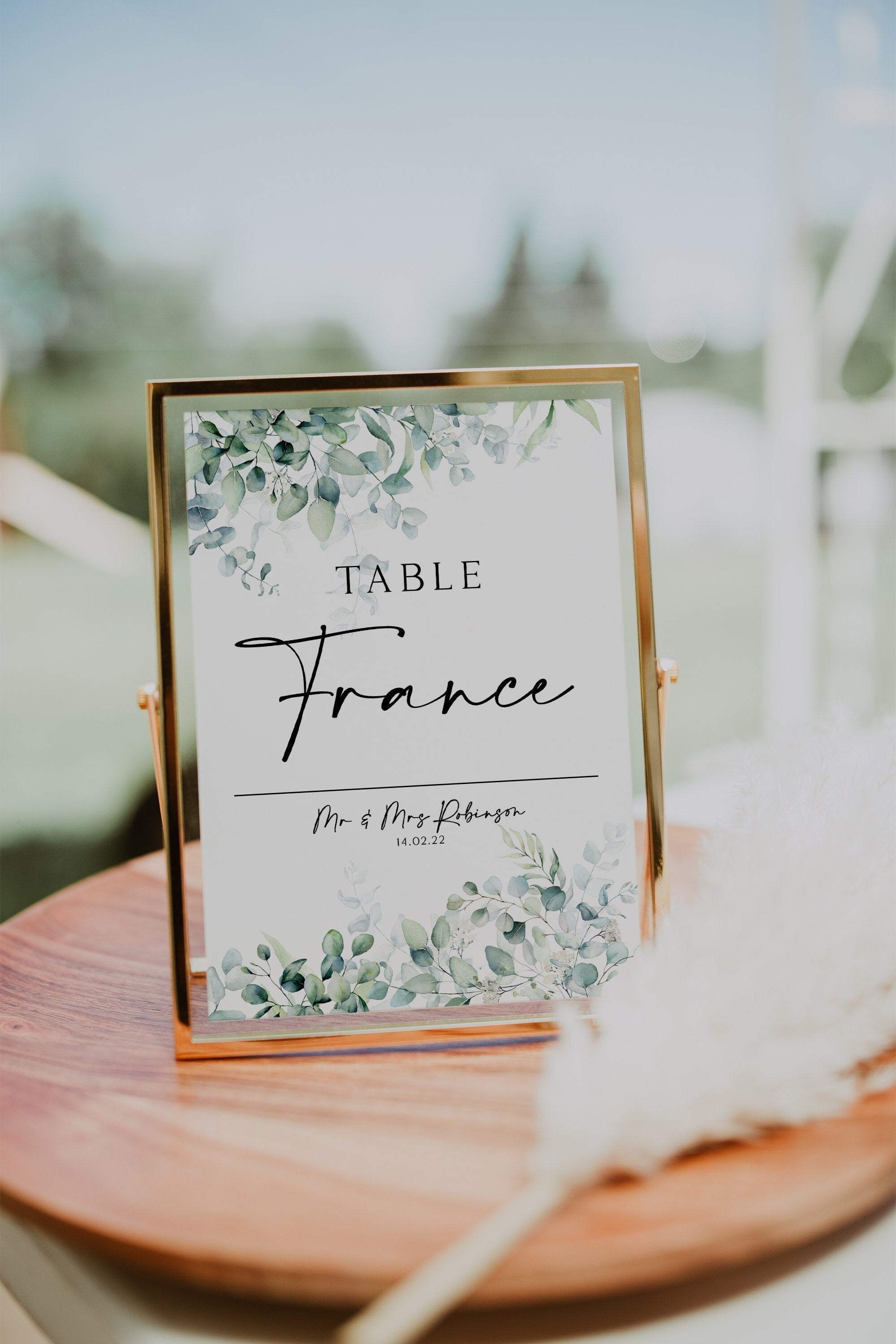 PERSONALISED greenery table name cards, table numbers wedding, simple table name, table number signs, botanical wedding, elegant, eucalyptus