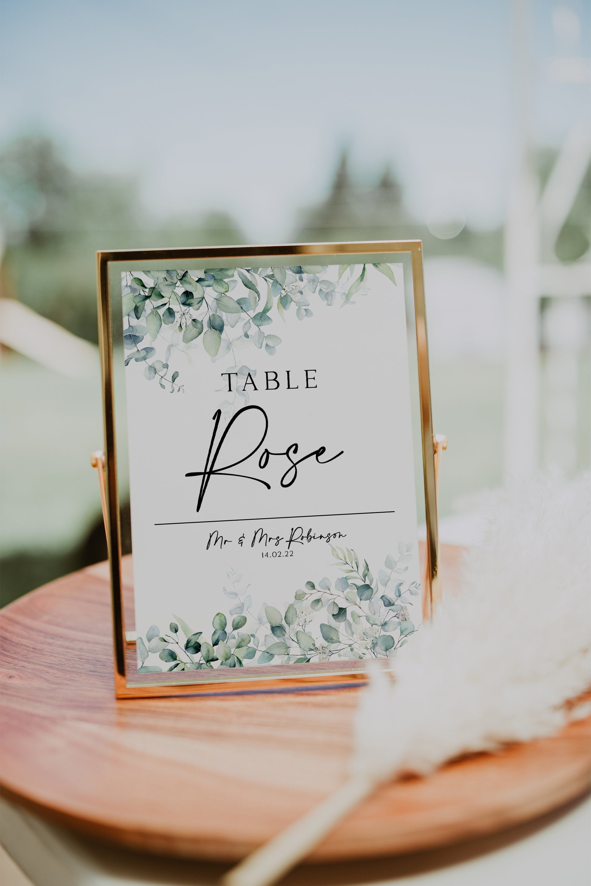 PERSONALISED greenery table name cards, table numbers wedding, simple table name, table number signs, botanical wedding, elegant, eucalyptus
