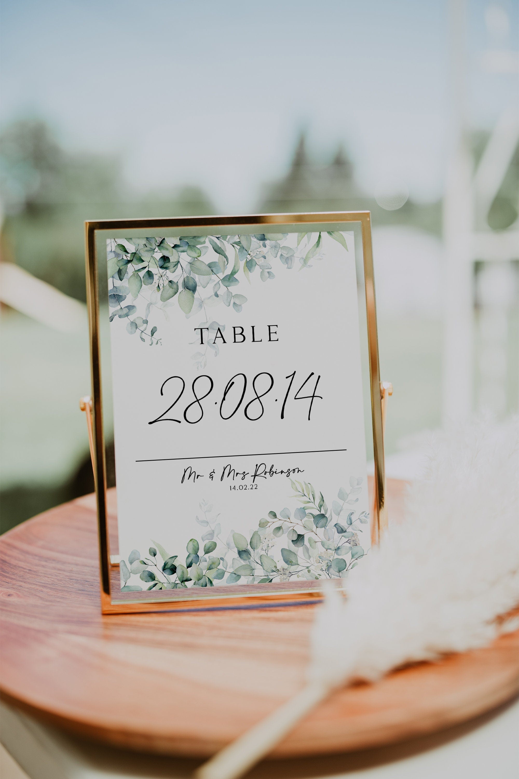 PERSONALISED greenery table name cards, table numbers wedding, simple table name, table number signs, botanical wedding, elegant, eucalyptus