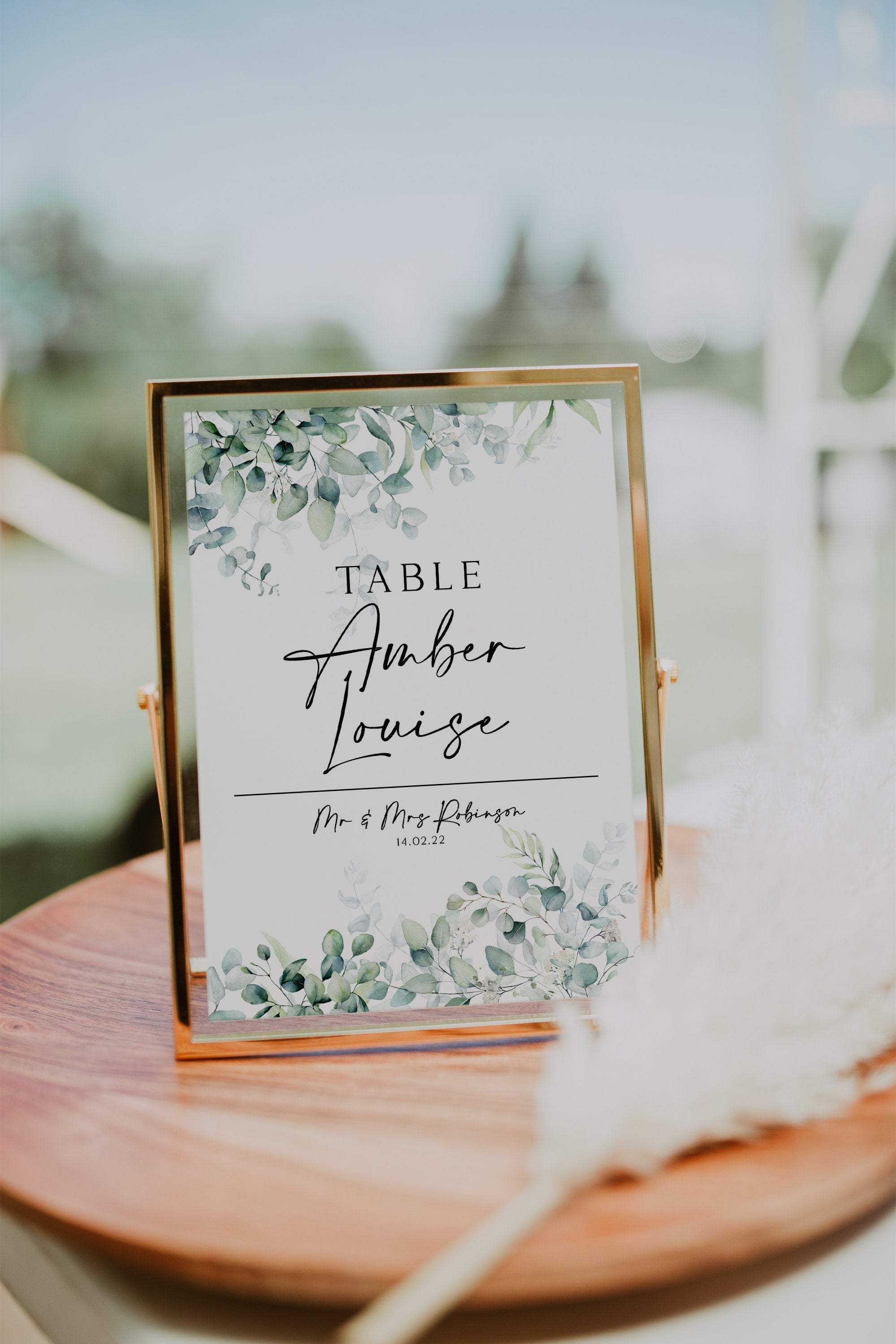 PERSONALISED greenery table name cards, table numbers wedding, simple table name, table number signs, botanical wedding, elegant, eucalyptus