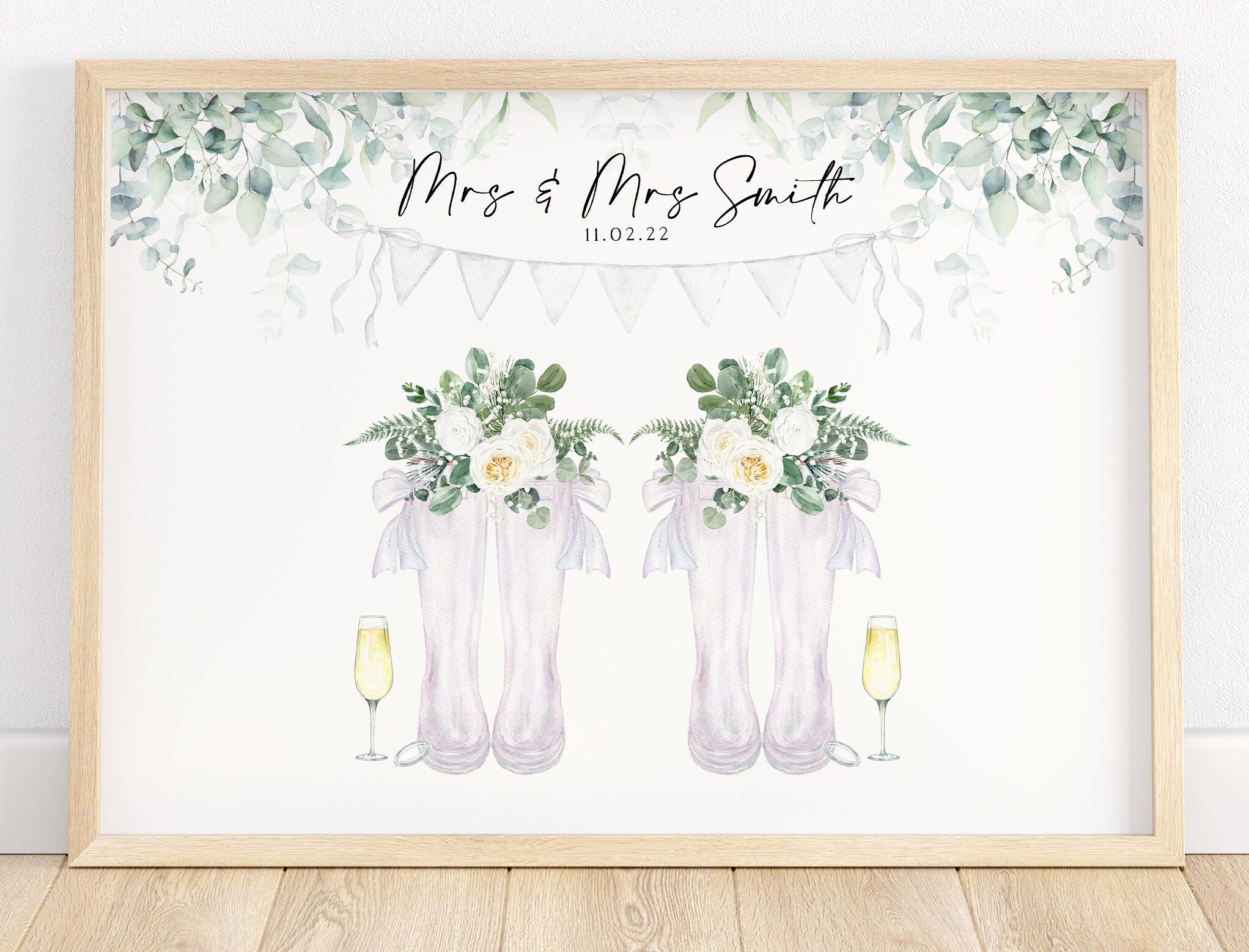 Mrs and Mrs wedding gift, bride and bride gifts, lesbian wedding gift, wedding gift for couple, personalised welly boot print, wedding gifts
