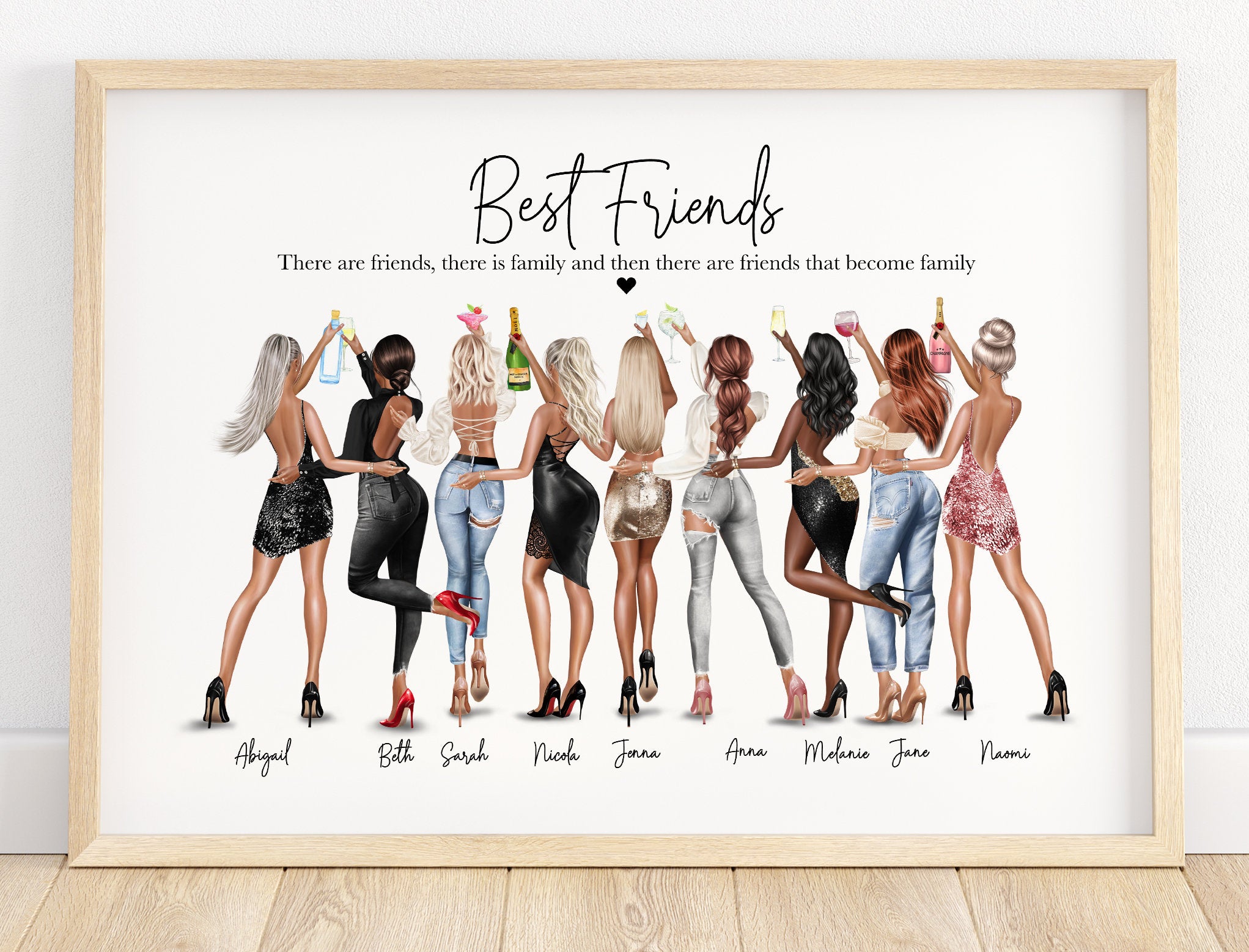 Group friendship print, best friend gift, group of friends print, best friend print, best friend picture, girl group, friends gift, birthday