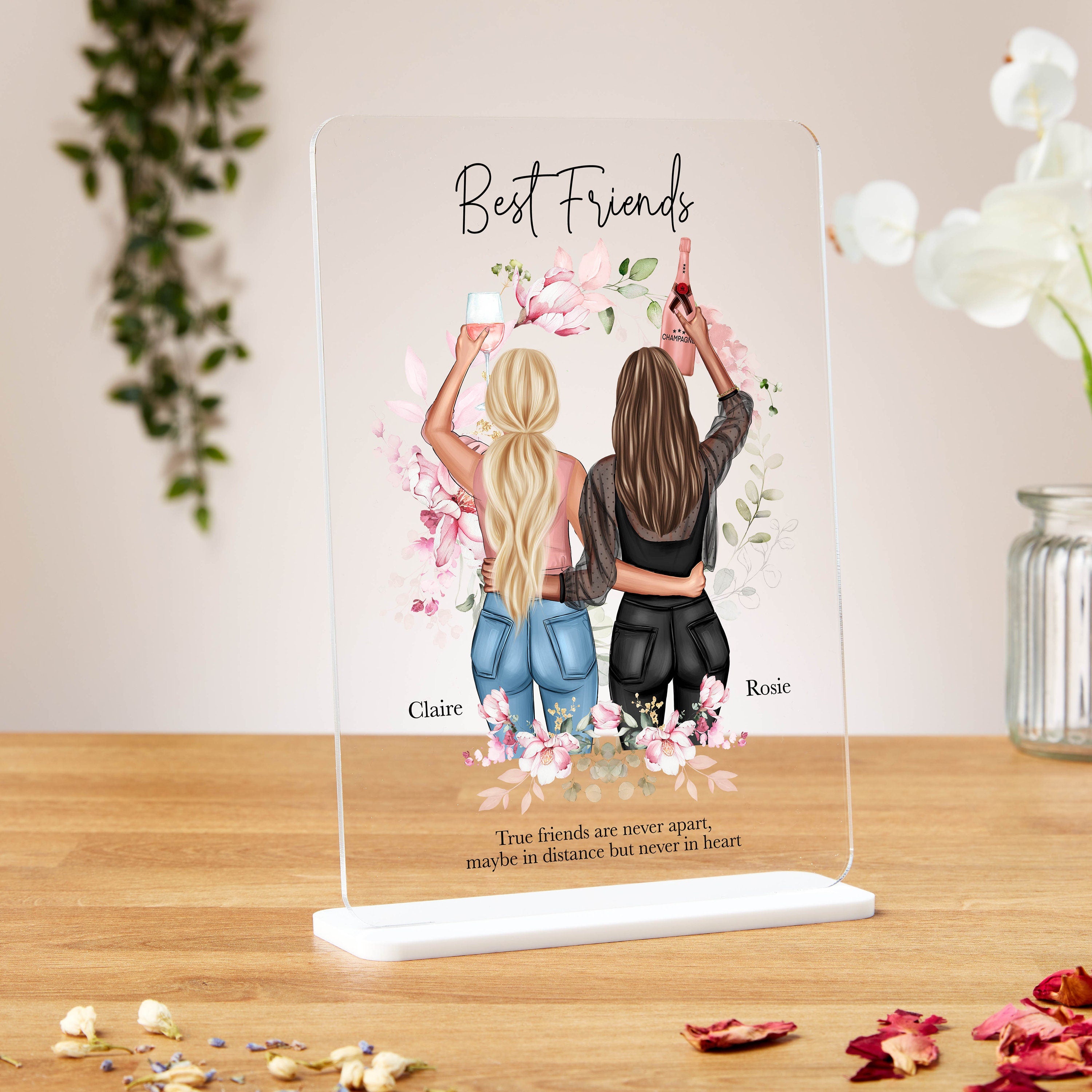 Personalised Best Friend Acrylic Plaque, Bestie 30th Or Any Age Birthday Gift, Pink Floral Design