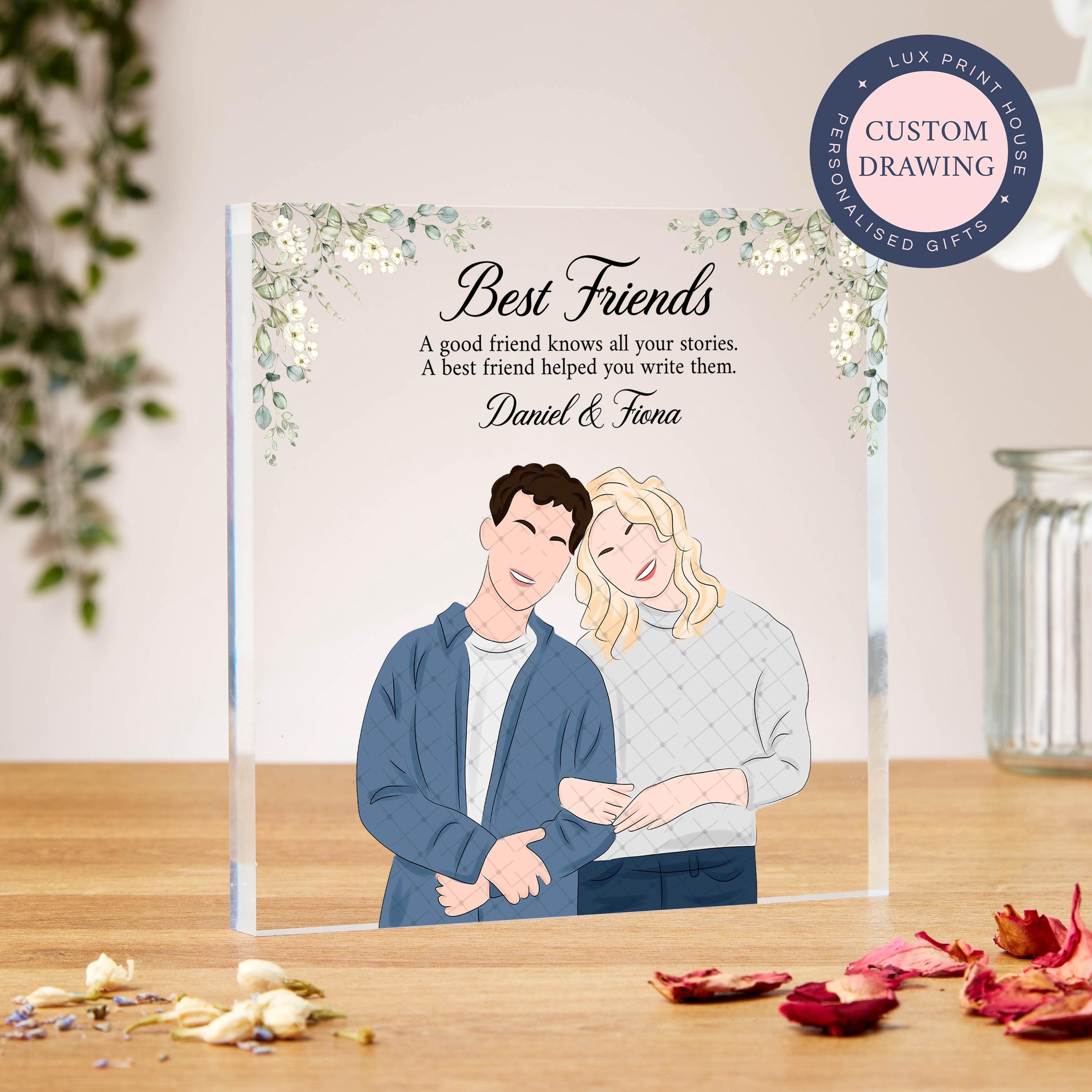 Guy And Girl Best Friend Gifts, Custom Portrait Acrylic Block