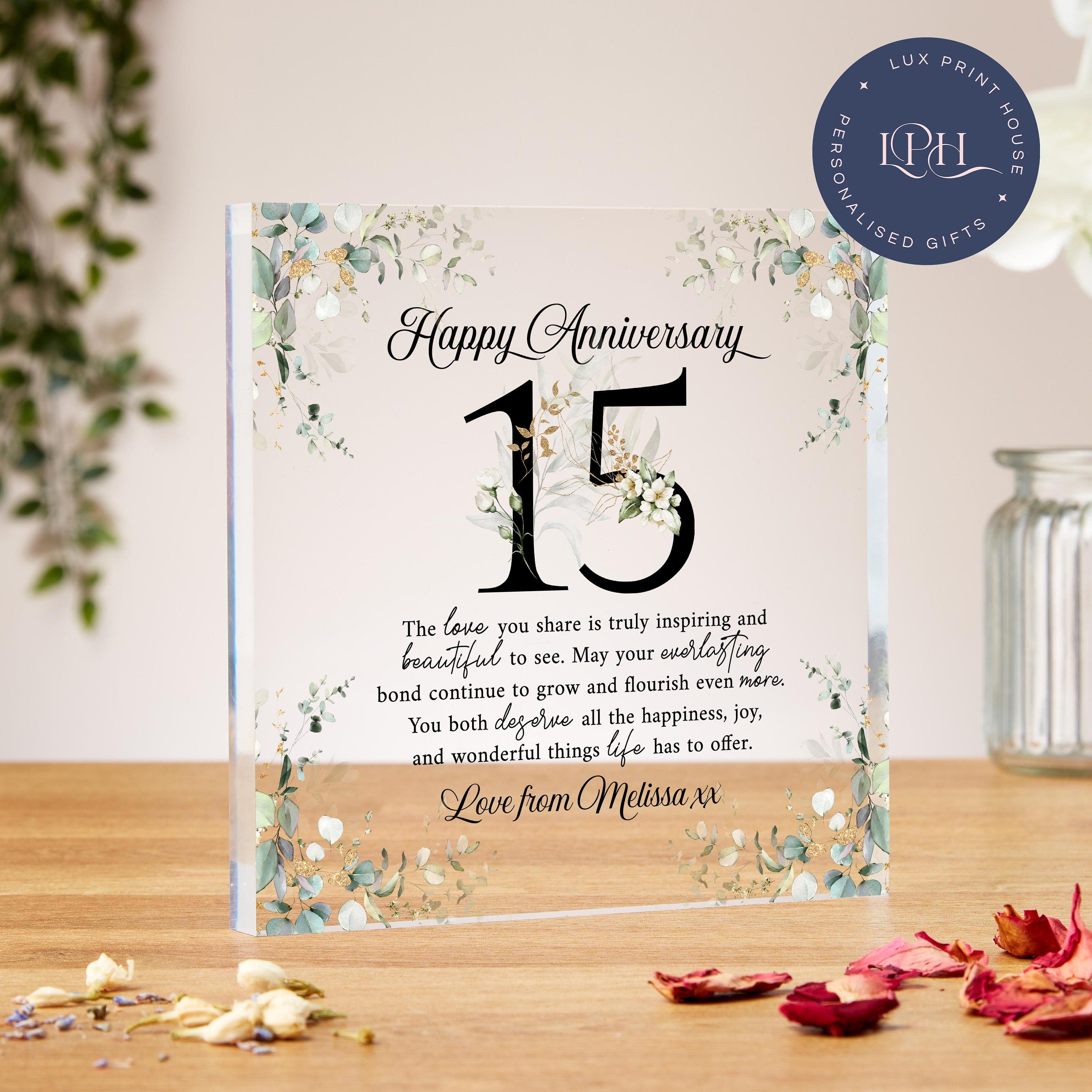 15th Wedding Anniversary Acrylic Block