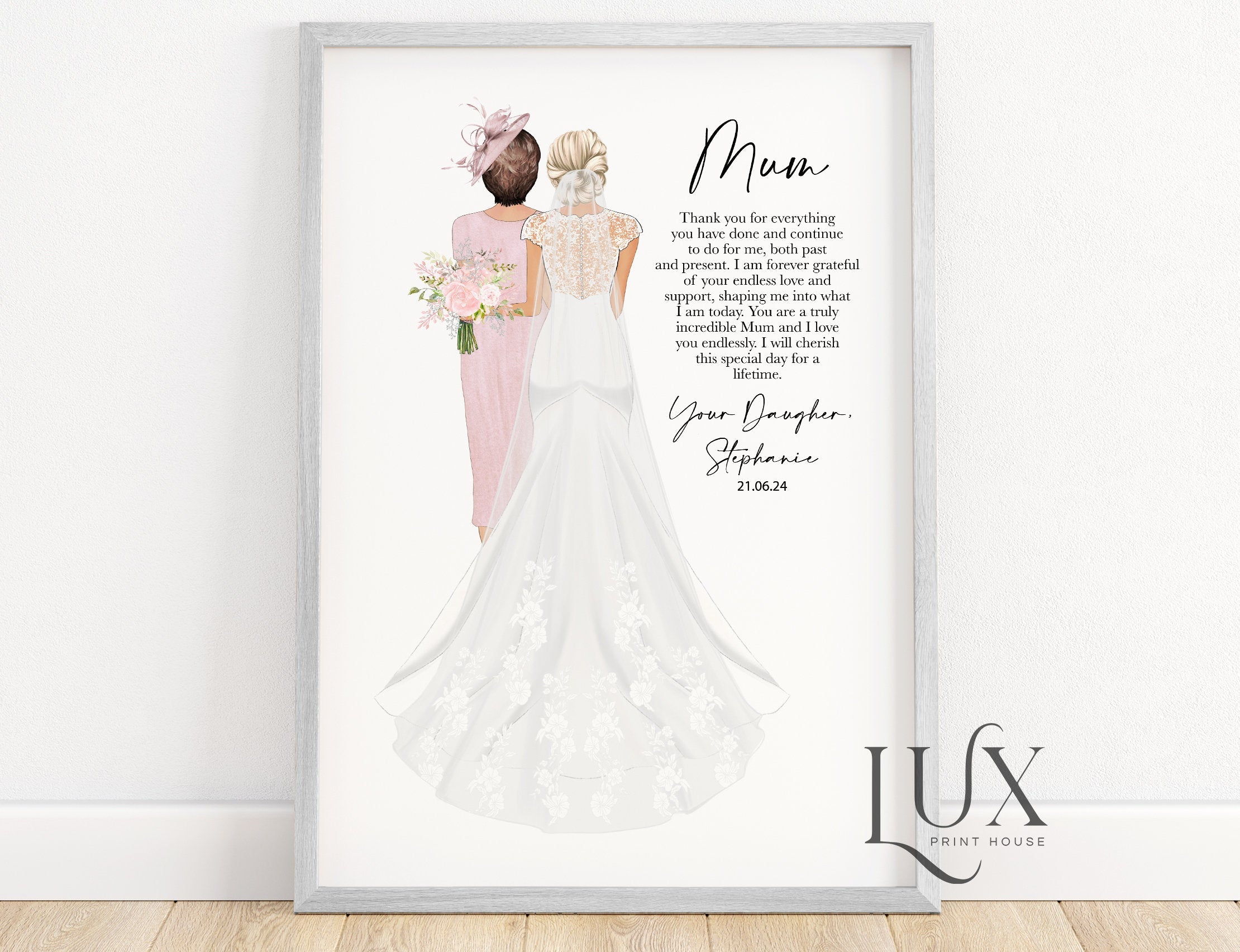 Mother of the bride print, gift for mother of the bride, mother of the bride quote, mother of the bride portrait, wedding poem keepsake