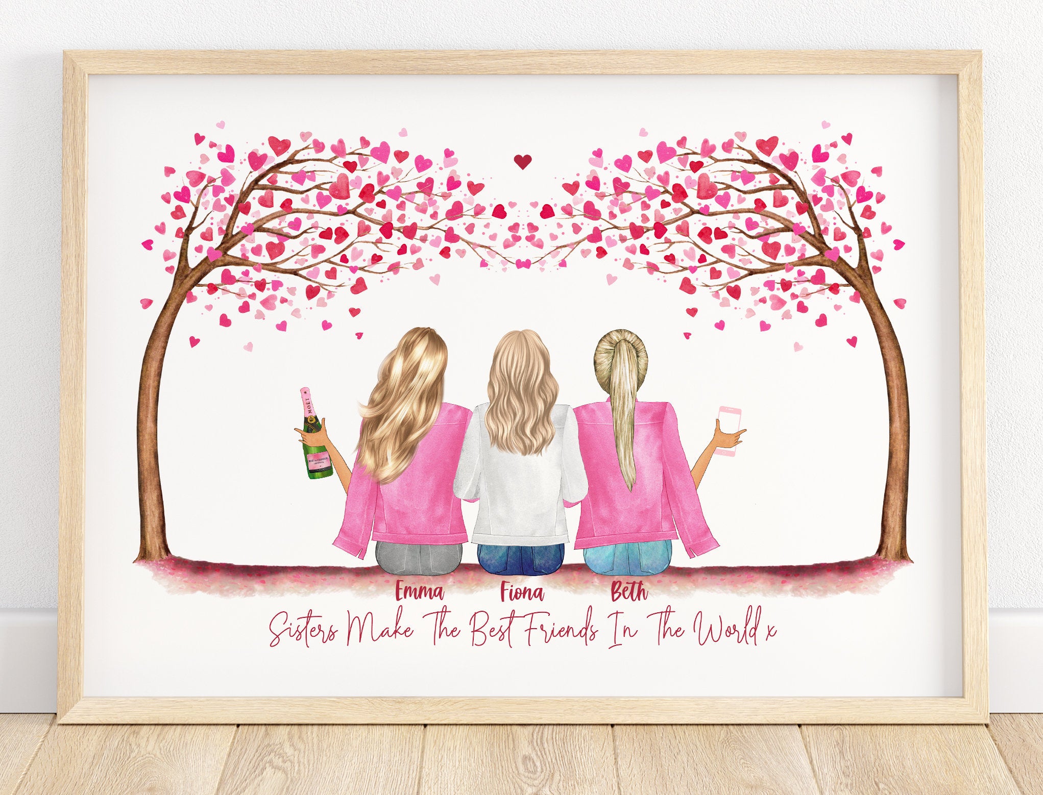 Sister print, three sisters, sister gift, sister birthday gift, 3 sisters, personalised gift for a sister, personalised print, sibling print
