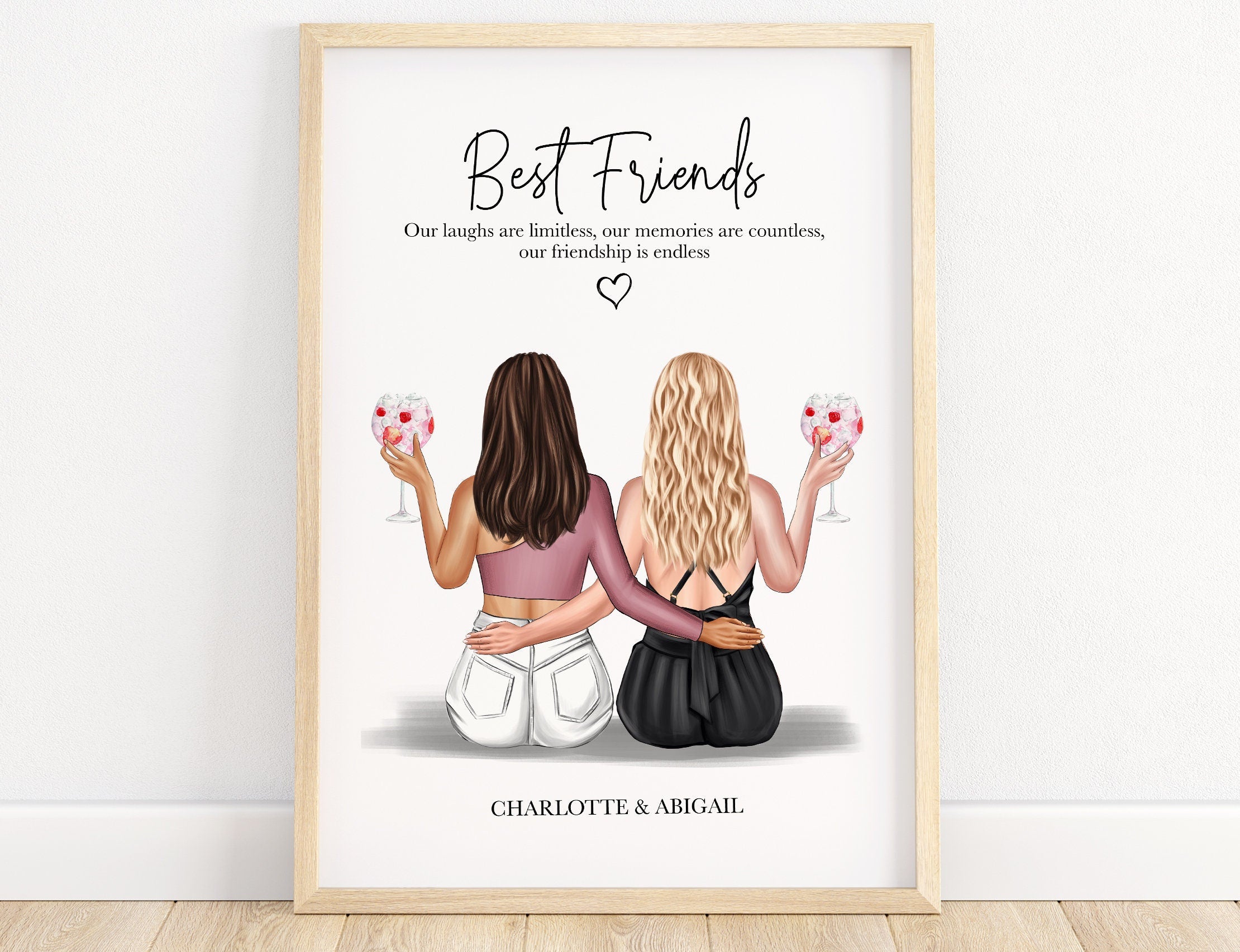 3 best friend print, friendship gift for 3, bestie gift for her, friendship illustration, birthday gift, 3 friends picture, sister, bff gift