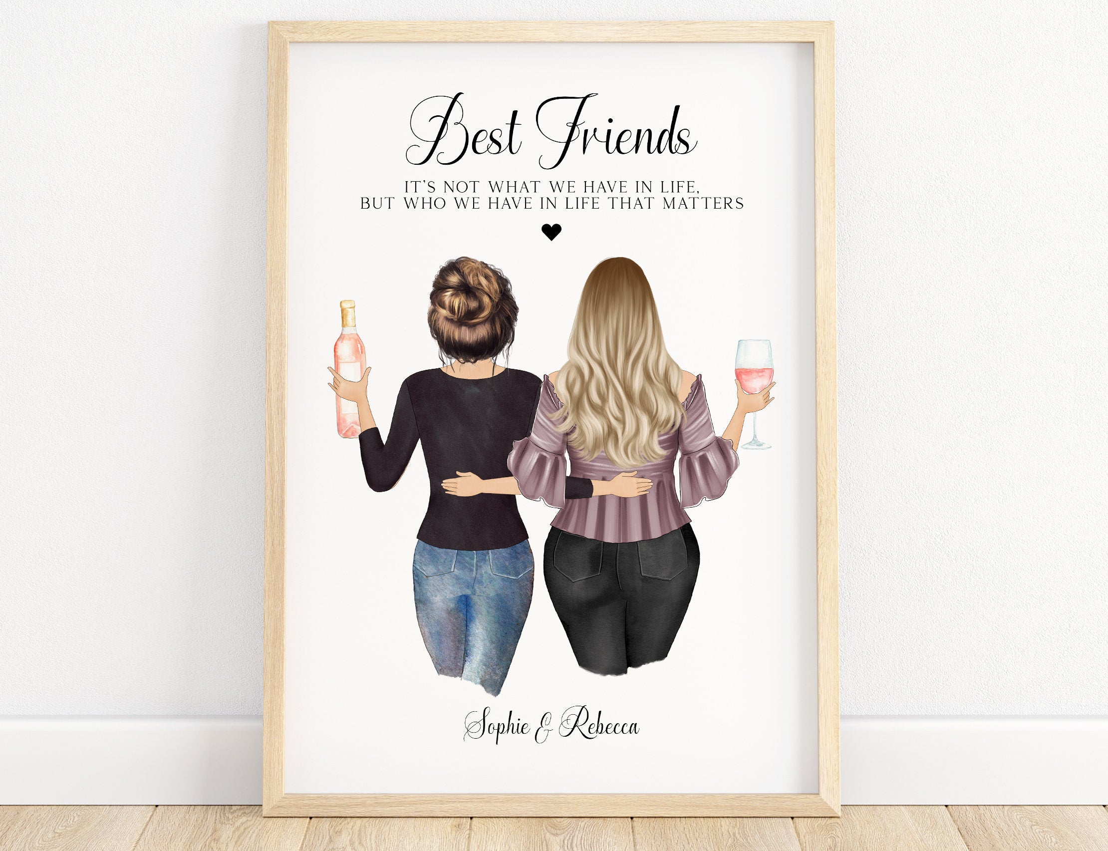 Personalised best friend print, curvy girl, best friend gift, friendship illustration, friend group portrait, sister, birthday, illustration