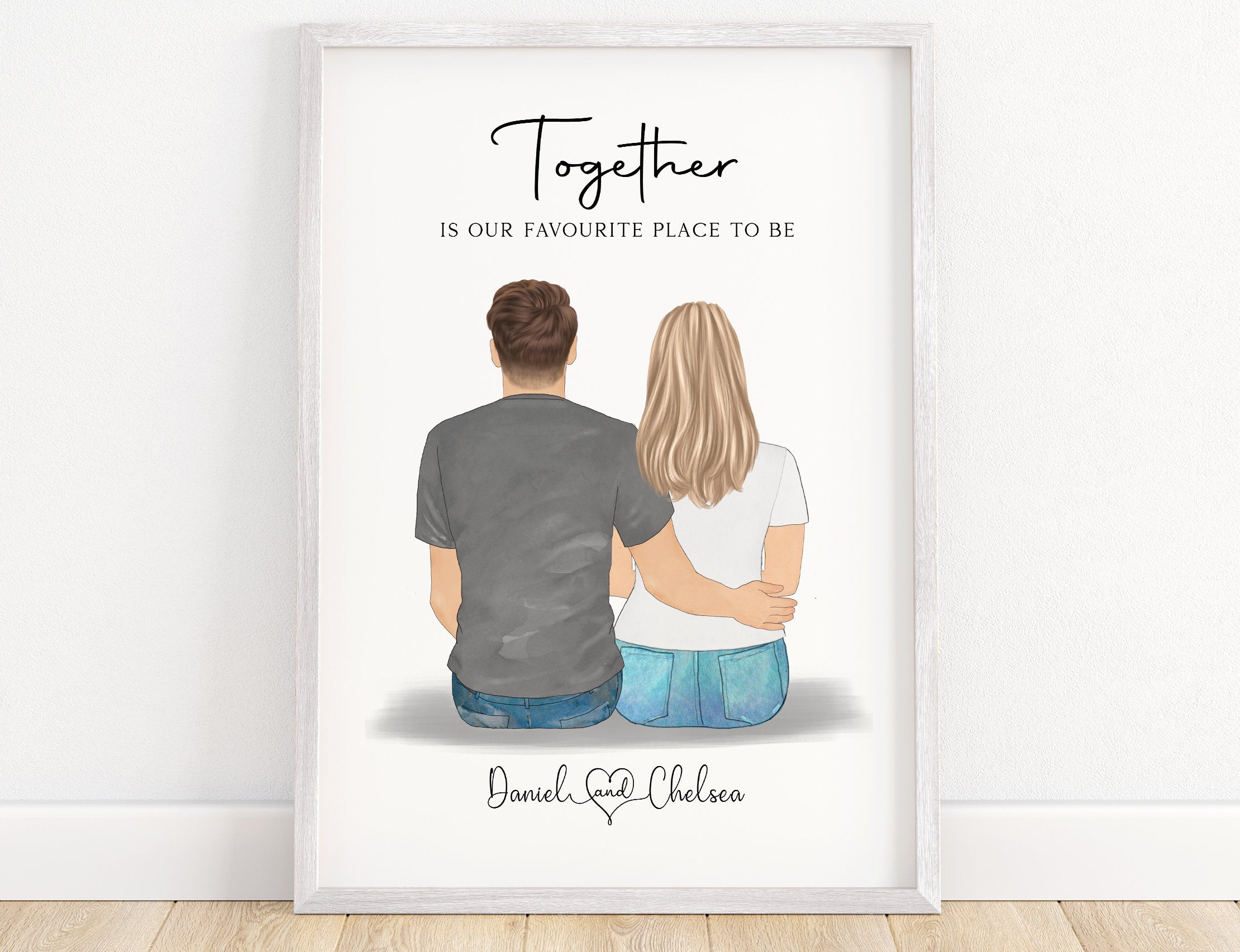 Custom couple portrait, personalised couple print, couple illustration, anniversary gift, birthday gift, moving in gift, gift for girlfriend