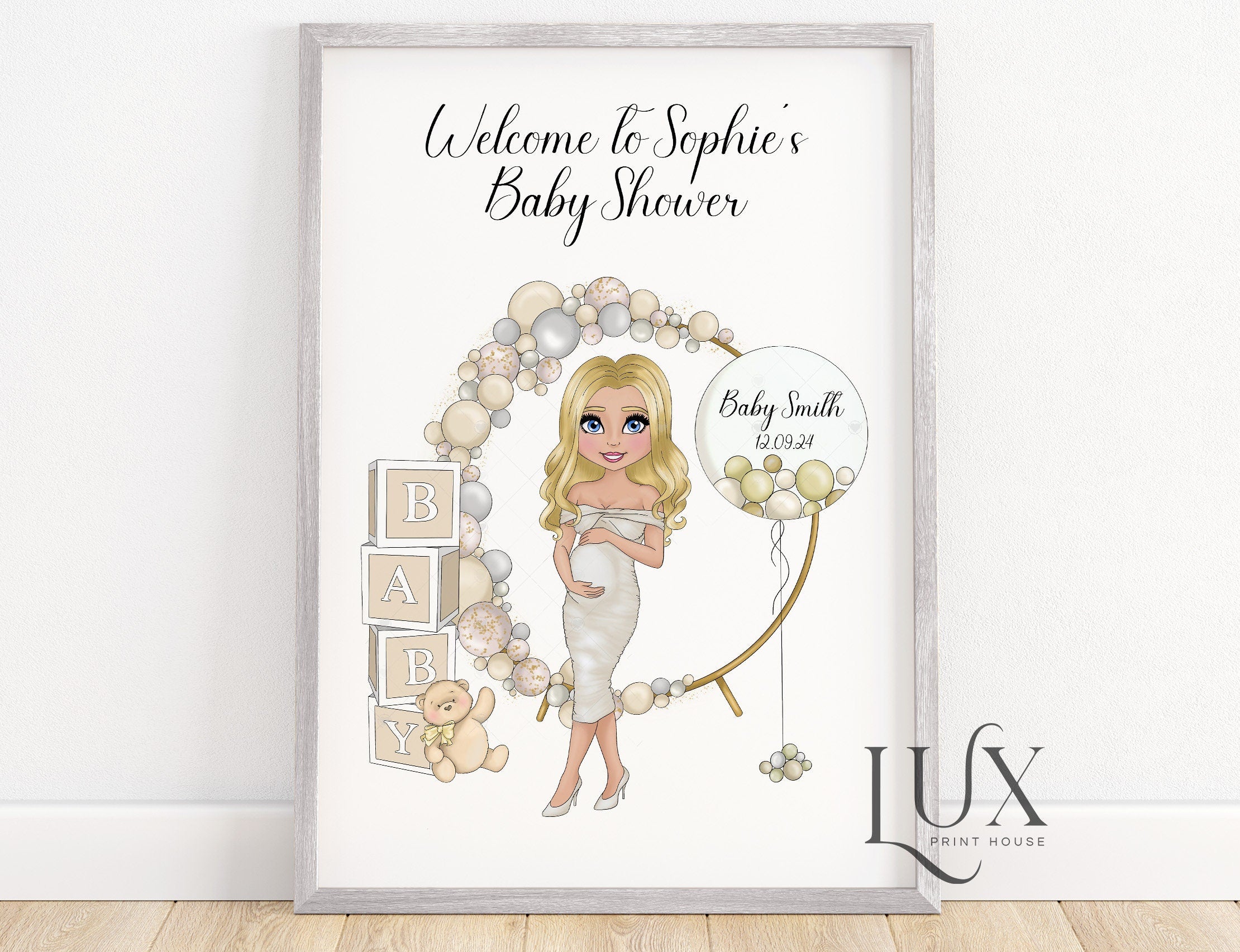 Welcome to the baby shower personalised print, baby shower sign, floral, mum to be gift, decorations, custom portrait, thank you, daughter