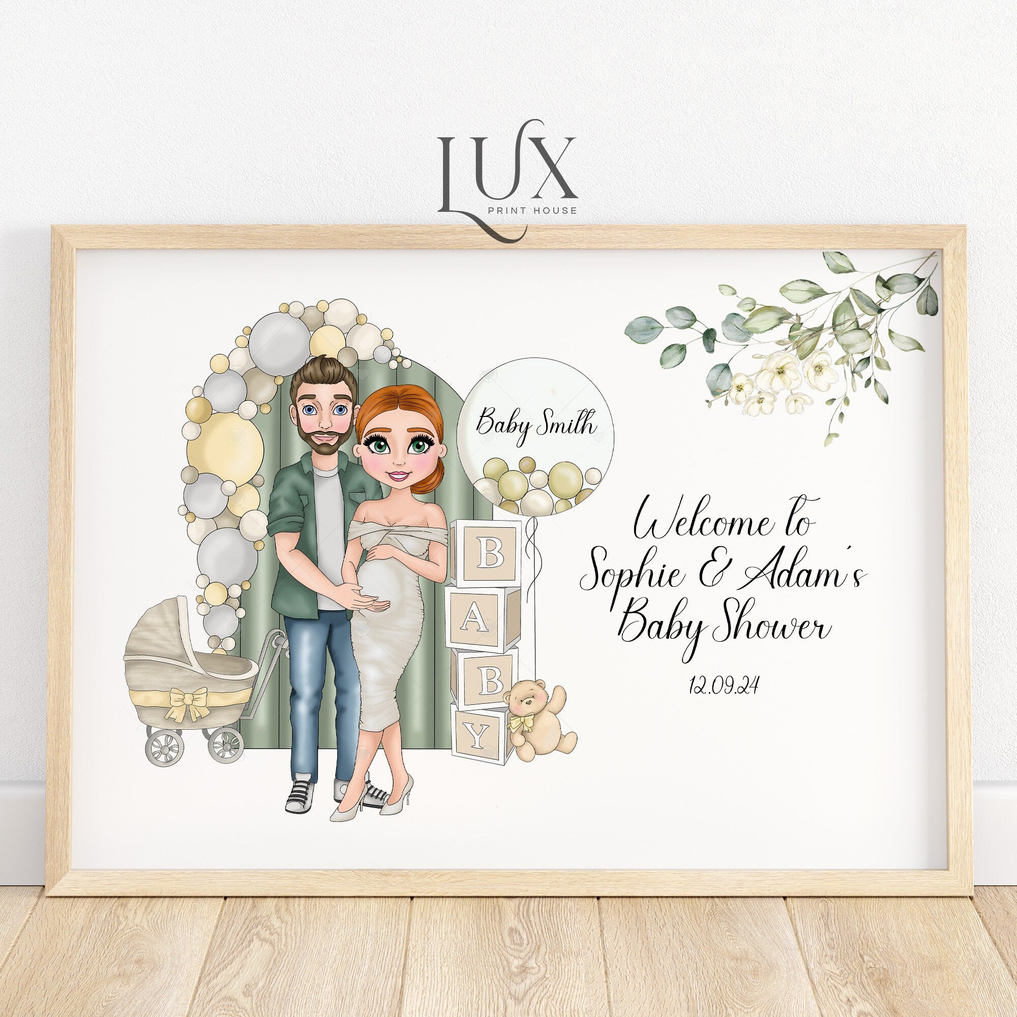 Welcome to the baby shower personalised print, baby shower sign, florals, mum to be gift, decorations, custom portrait, thank you, daughter