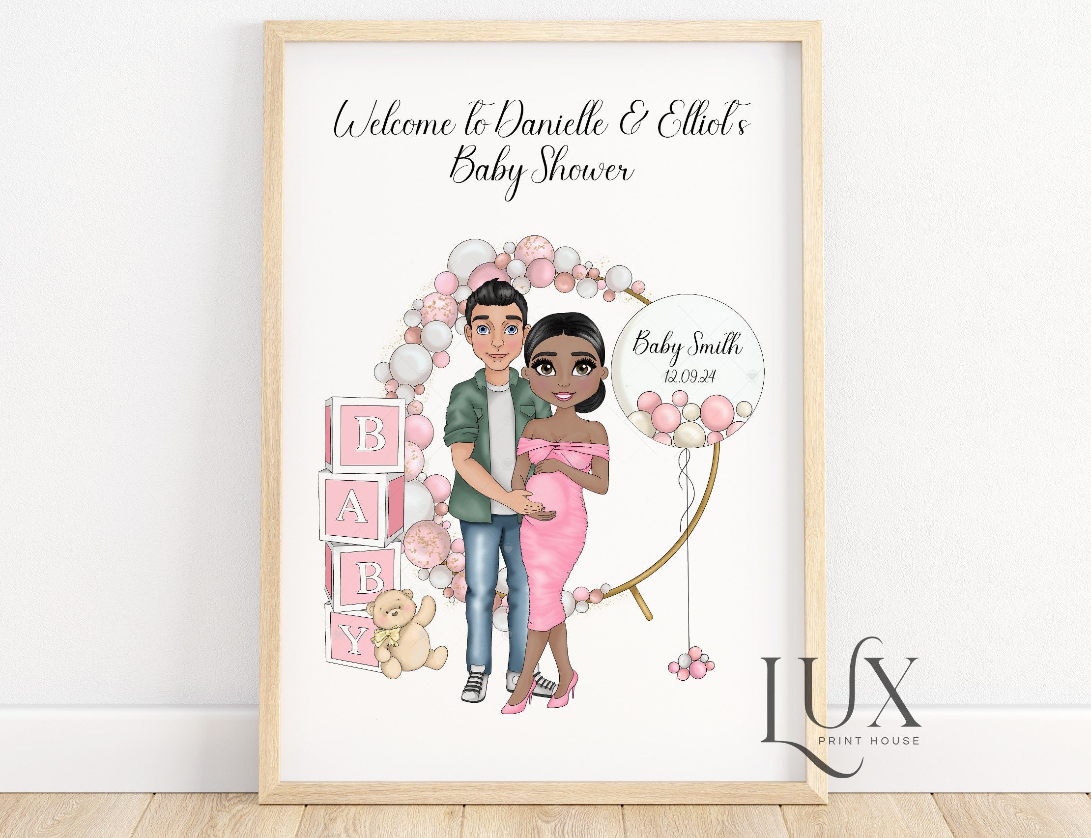 Welcome to the baby shower personalised print, baby shower sign, floral, mum to be gift, decorations, custom portrait, thank you, daughter